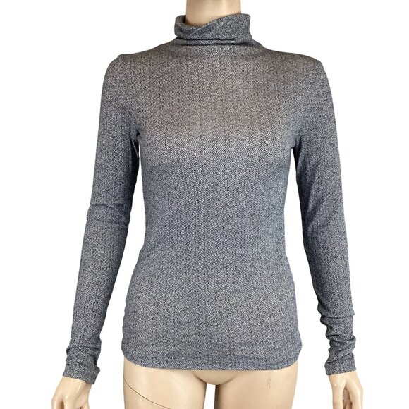 Club Monaco Turtleneck Top Size Medium Julie Houndstooth‎ Womens Wool Blend Gray - Picture 1 of 7